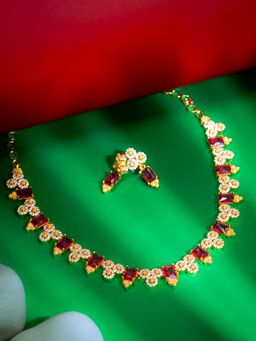Vosgi - Elegant Emerald Red And Gold-Plated Jewellery Set