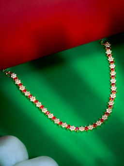 Vosgi - Elegant Ruby Red And Diamond-Style Floral Tennis Necklace