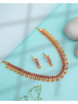 Vosgi - Pink Modern Silver Emerald Teardrop Jewellery Set