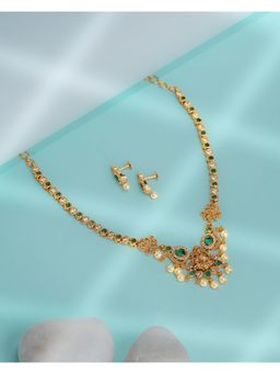 Vosgi - Emerald Green And Gold Floral Jewellery Set