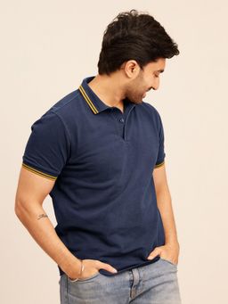 The Bleu Label - Mens Navy Casual Regular Fit Short Sleeves Polo T-Shirt