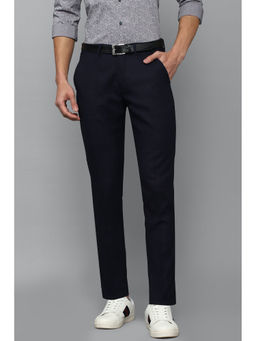 Louis Philippe - Men Navy Blue Slim Fit Check Flat Front Casual Trousers