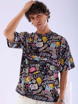 The Indian Garage Co - Men Oversized Abstract Printed Crew Neck T-Shirt