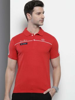 The Indian Garage Co - Men Slim Fit Solid Red Polo Collar T-Shirt