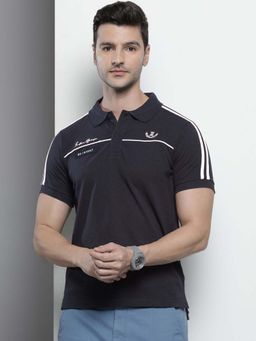 The Indian Garage Co - Men Slim Fit Solid Navy Blue Polo Collar T-Shirt