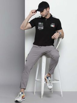 The Indian Garage Co - Men Slim Fit Solid Black Polo Collar T-Shirt