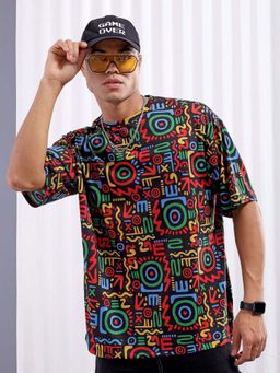 The Indian Garage Co - Men Oversized Abstract Printed Crew Neck T-Shirt
