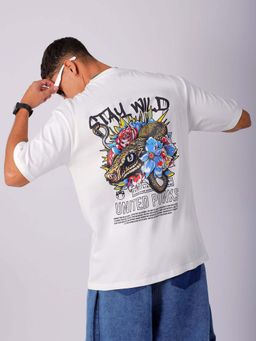 The Indian Garage Co - Men Oversized Graphic Back Printed White Crew Neck T-Shirt