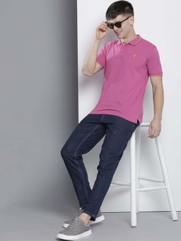The Indian Garage Co - Men Slim Fit Solid Pink Polo Collar T-Shirt