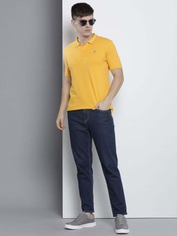 The Indian Garage Co - Men Slim Fit Solid Yellow Polo Collar T-Shirt
