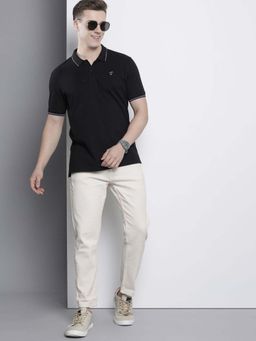 The Indian Garage Co - Men Slim Fit Solid Black Polo Collar T-Shirt