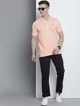 The Indian Garage Co - Men Slim Fit Solid Peach Polo Collar T-Shirt