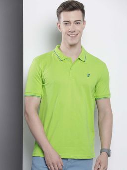 The Indian Garage Co - Men Slim Fit Solid Green Polo Collar T-Shirt