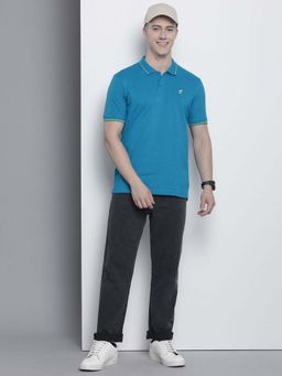 The Indian Garage Co - Men Slim Fit Solid Blue Polo Collar T-Shirt