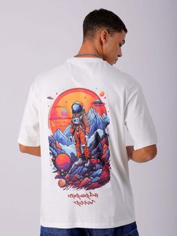 The Indian Garage Co - Men Oversized Graphic Back Printed White Crew Neck T-Shirt
