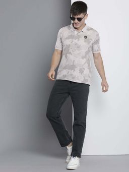 The Indian Garage Co - Men Slim Fit Abstract Printed Beige Polo Collar T-Shirt