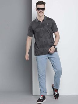 The Indian Garage Co - Men Slim Fit Abstract Printed Grey Polo Collar T-Shirt