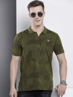 The Indian Garage Co - Men Slim Fit Abstract Printed Olive Polo Collar T-Shirt