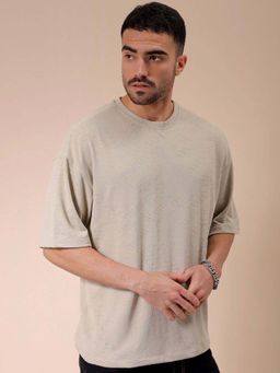 The Indian Garage Co - Men Oversized Self Design Crew Neck T-Shirt