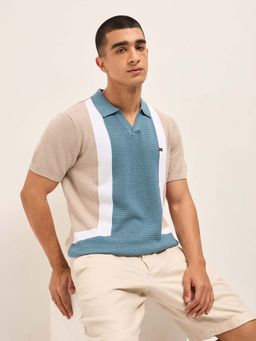 The Bear House - Men's Multi-Colour Slim Fit Colorblock Casual Polo T-Shirt