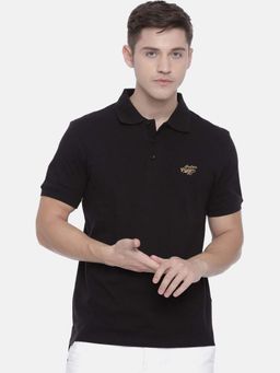 The Indian Garage Co - Men Slim Fit Solid Black Polo Collar T-Shirt