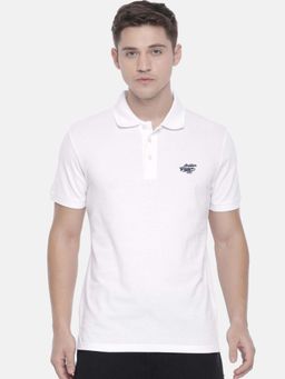 The Indian Garage Co - Men Slim Fit Solid White Polo Collar T-Shirt