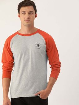 The Indian Garage Co - Men Slim Fit Colorblock Grey Round Neck T-Shirt