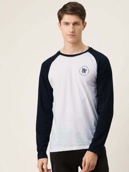 The Indian Garage Co - Men Slim Fit Colorblock White Round Neck T-Shirt