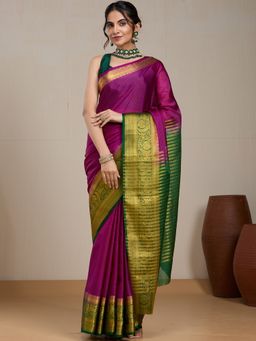 Vervee Couture - Purple Woven Silk Blend Saree and Unstitched Blouse