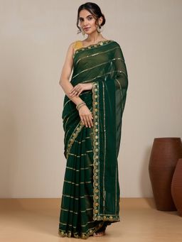 Vervee Couture - Green Embellished Embroidered Saree and Unstitched Blouse
