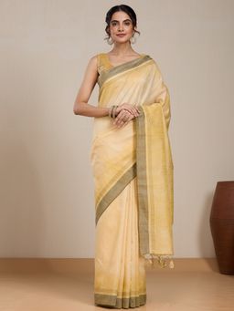 Vervee Couture - Beige Silk Blend Saree and Unstitched Blouse