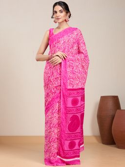 Vervee Couture - Pink Abstract Printed Poly Georgette Saree and Unstitched Blouse