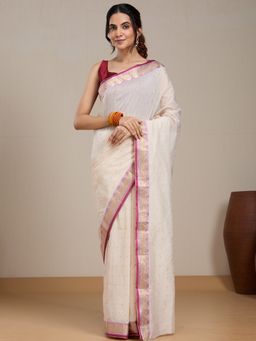 Vervee Couture - Off White Woven Silk Blend Saree with Unstitched Blouse