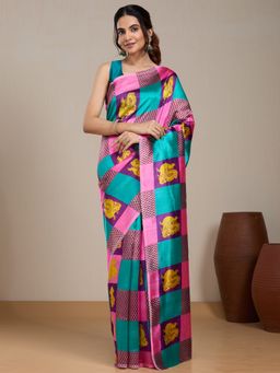 Vervee Couture - Multicolour Printed Poly Georgette Saree and Unstitched Blouse