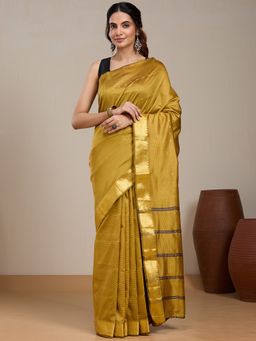 Vervee Couture - Gold Silk Blend Zari Detail Saree with Unstitched Blouse