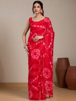 Vervee Couture - Red Shibori Poly Georgette Saree and Unstitched Blouse