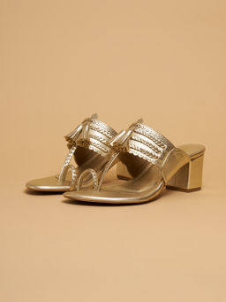 ERIDANI - Eshika Braided Kolhapuri Heels Gold