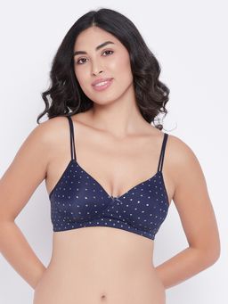 Clovia - Padded Non-wired Full Cup Heart Print T-shirt Bra In Navy