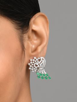 Fida - Luxurious Rhodium-Plated Green American Diamond Stud Earring for Women