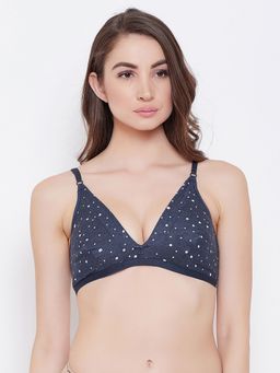 Clovia - Non-Padded Non-Wired Printed Bra In Blue Cotton Rich Navy