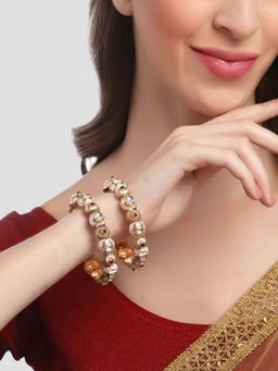 Karatcart - Pink Meena Gold Plated Bangle Set