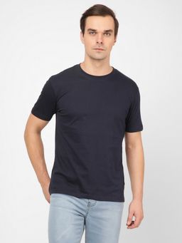 R&B - Men Navy Blue Solid Casual Men T-Shirt