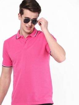 R&B - Pink Cotton Solid Casual Men Polo T-Shirt