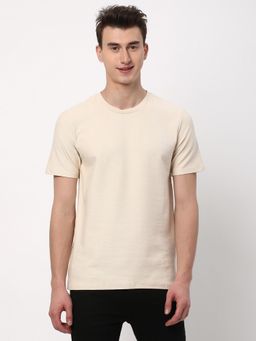 R&B - Men Beige Textured Casual T-Shirt