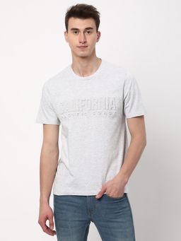 R&B - Grey Cotton Blend Regular Fit Crew Neck Grey Typographic Print Men T-Shirt