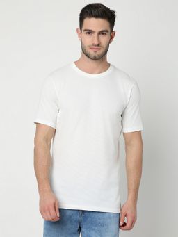 R&B - Men Cotton Off White Crew Neck Solid Regular Half Sleeves T-Shirt