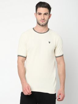 R&B - Beige Cotton Blend Regular Begie Fit Crew Neck Solid Men T-Shirt