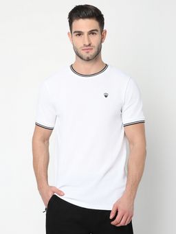 R&B - White Cotton Blend Regular White Fit Crew Neck Solid Men T-Shirt