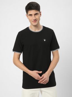 R&B - Black Cotton Blend Regular Fit Black Crew Neck Solid Men T-Shirt
