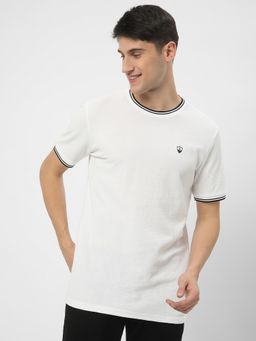 R&B - White Cotton Blend Regular Fit Crew Neck Solid Men T-Shirt